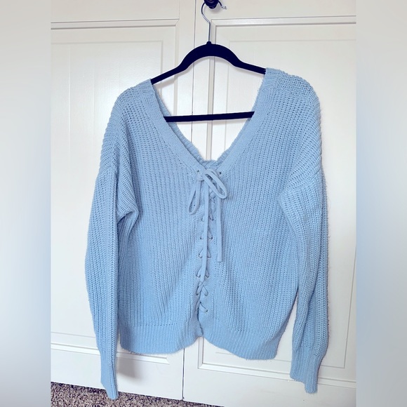 Light blue, Almost Famous off the shoulder corset back shoulder. Size medium. - Picture 2 of 3